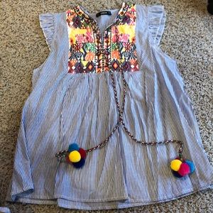 FUN tribal print striped top